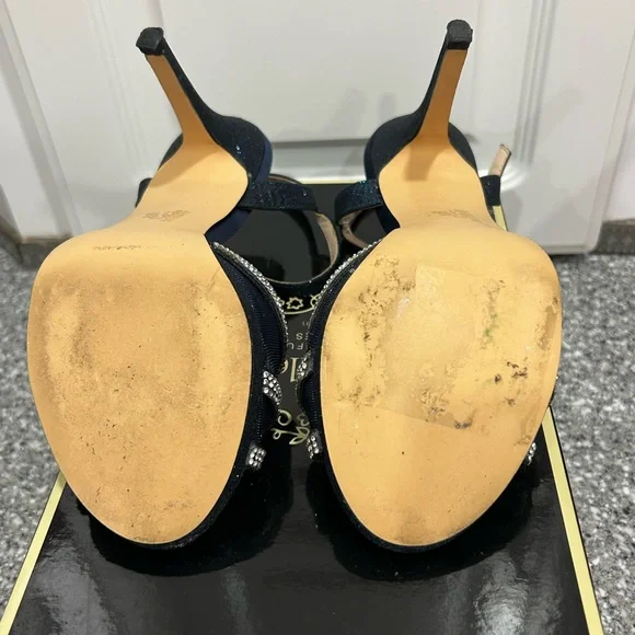 I. Miller Navy Rhinestone Heels Size 6 Wedding Party Ankle Strap - Picture 8 of 12